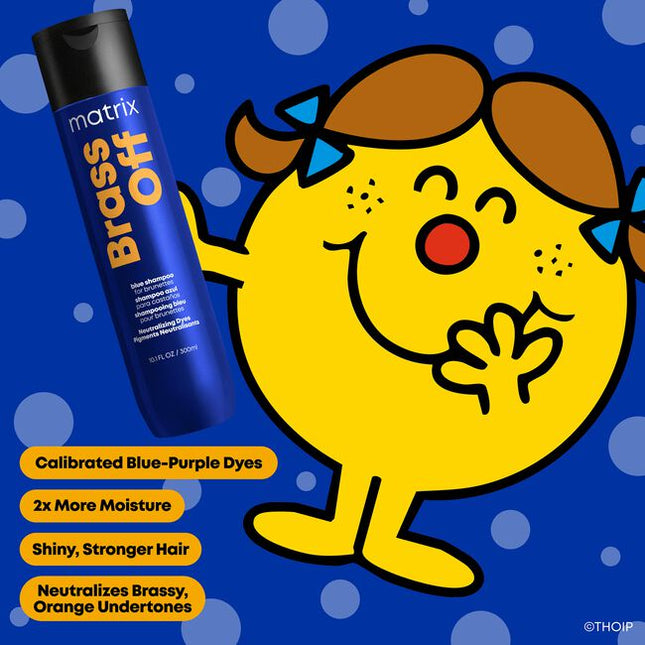 Brass Off neutralizing haircare system, infused with blue-purple pigments and ceramide. Helps remove unwanted brassy orange undertones in just one wash! Provides 2x more moisture &amp; shiny, stronger Hair. For lightened brunettes. Caring actives for lasting neutralization: Calibrated dyes help to remove brassy orange undertones in just one wash! Ceramide retains moisture, nourishment and shine!