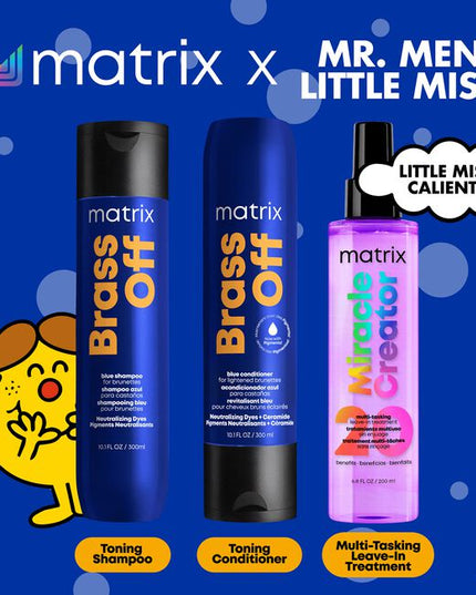 Brass Off neutralizing haircare system, infused with blue-purple pigments and ceramide. Helps remove unwanted brassy orange undertones in just one wash! Provides 2x more moisture &amp; shiny, stronger Hair. For lightened brunettes. Caring actives for lasting neutralization: Calibrated dyes help to remove brassy orange undertones in just one wash! Ceramide retains moisture, nourishment and shine!