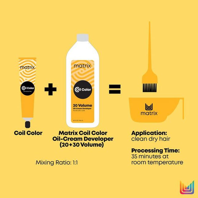 Coil Color is an ammonia-free permanent color line made with 60% oil formula to preserve curl definition.