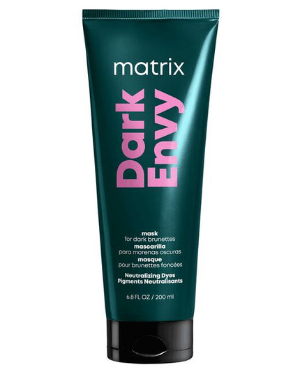 Dark Envy Red Neutralization Hair Mask has a complex concentration of blue-green direct dyes to neutralize red undertones on your clients with dark brunette bases while deeply nourishing the hair fiber and leaving a radiant shine.