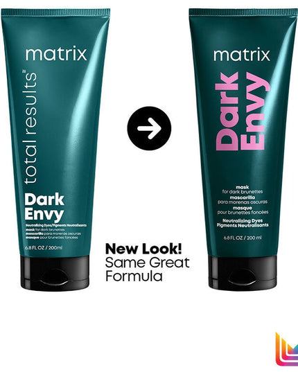 Dark Envy Red Neutralization Hair Mask has a complex concentration of blue-green direct dyes to neutralize red undertones on your clients with dark brunette bases while deeply nourishing the hair fiber and leaving a radiant shine.