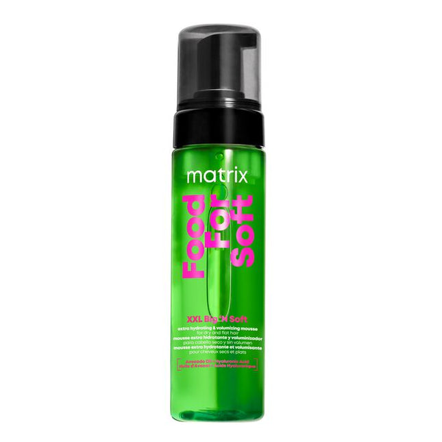 A professional, hydrating volumizing mousse that allows stylists to create showstopping volume without sacrificing softness. The Matrix Food For Soft XXL Big 'N Soft Mousse gives clients 2X more volume and a touchable, teddy-bear soft finish that lasts 12 hours.