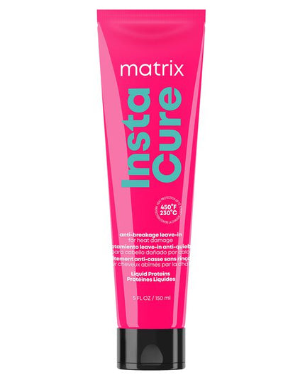 Matrix Instacure Anti-Breakage Leave-In Treatment restores lifeless, brittle hair to a healthy, soft, and strengthened state. Infused with liquid proteins, this leave-in treatment protects hair from breakage and heat up to 450°F/230°C. Perfect for all hair types and textures.