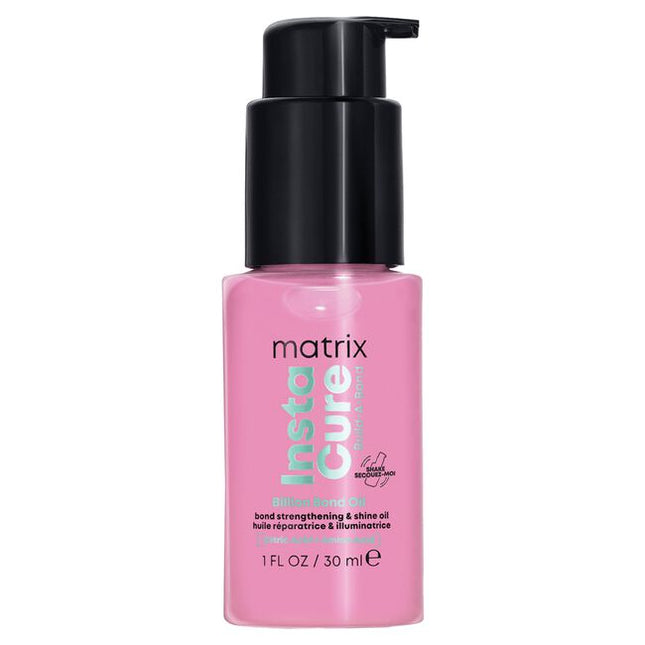 Matrix Instacure Build-A-Bond Billion Bond Oil actively repairs mega damaged hair with a professional bonding formula infused with Citric Acid and Amino Acids. This vegan, leave-in oil offers heat protection up to 450°F without greasiness . Strengthen your hair, reduce split ends, and restore the healthy feel of a fresh haircut at home or in the salon.