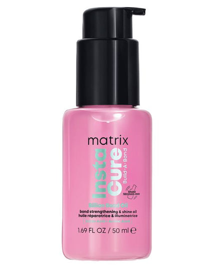 Matrix Instacure Build-A-Bond Billion Bond Oil actively repairs mega damaged hair with a professional bonding formula infused with Citric Acid and Amino Acids. This vegan, leave-in oil offers heat protection up to 450°F without greasiness . Strengthen your hair, reduce split ends, and restore the healthy feel of a fresh haircut at home or in the salon.