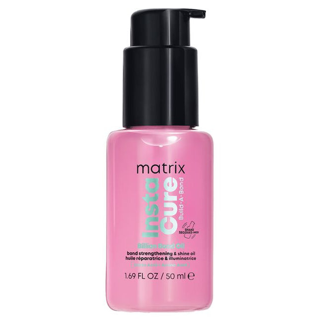 Matrix Instacure Build-A-Bond Billion Bond Oil actively repairs mega damaged hair with a professional bonding formula infused with Citric Acid and Amino Acids. This vegan, leave-in oil offers heat protection up to 450°F without greasiness . Strengthen your hair, reduce split ends, and restore the healthy feel of a fresh haircut at home or in the salon.