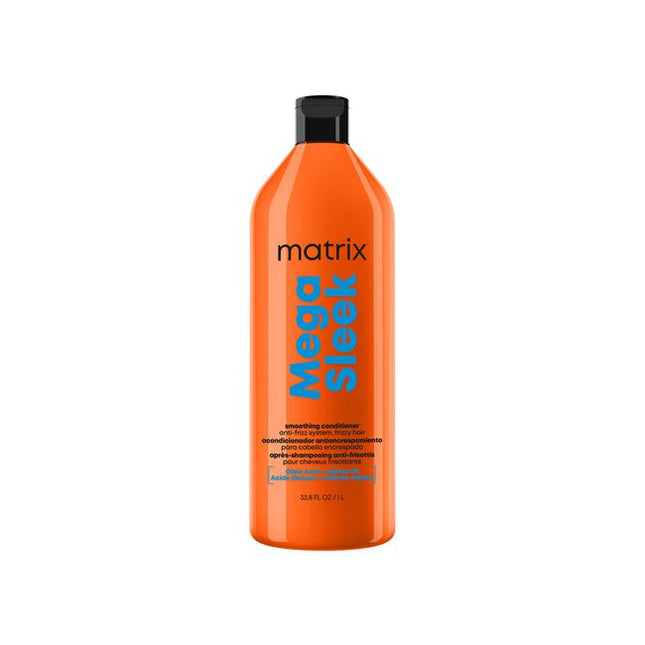Mega Sleek Conditioner is formulated with Shea Butter to reduce frizz, smooth hair and provide humidity protection for clients with the most rebellious, unruly hair. Smoothing conditioner. Controls frizz. Protects hair against humidity.