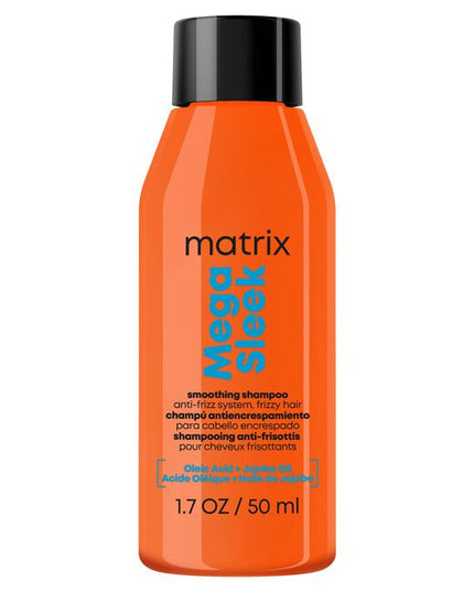 Mega Sleek Shampoo is formulated with Shea Butter to reduce frizz, smooth hair and provide humidity protection for clients with the most rebellious, unruly hair. Smoothing Shampoo. Cleanses hair and controls frizz. Protects hair against humidity.