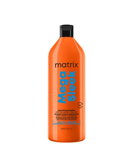 Mega Sleek Shampoo is formulated with Shea Butter to reduce frizz, smooth hair and provide humidity protection for clients with the most rebellious, unruly hair. Smoothing Shampoo. Cleanses hair and controls frizz. Protects hair against humidity.
