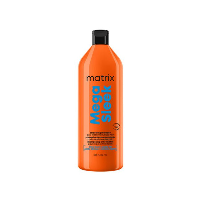 Mega Sleek Shampoo is formulated with Shea Butter to reduce frizz, smooth hair and provide humidity protection for clients with the most rebellious, unruly hair. Smoothing Shampoo. Cleanses hair and controls frizz. Protects hair against humidity.