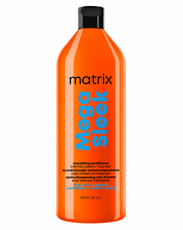 An essential professional smoothing conditioner that empowers stylists to deliver up to 96 hours of frizz-free perfection. The Matrix Mega Sleek Conditioner, with jojoba oil and oleic acid, instantly detangles and hydrates, creating the perfect foundation for a sleek, long-lasting style.