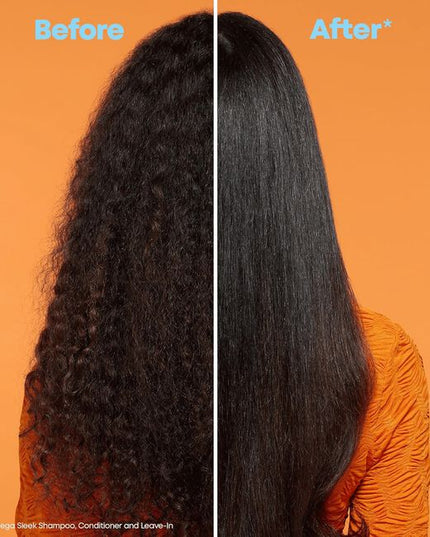 Mega Sleek haircare system made with shae butter reduces frizz and provides humidity protection for ever-lasting sleekness. Formulated with shea butter to reduce frizz and provide humidity protection for even the most rebellious, unruly hair.