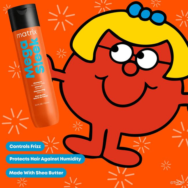 Mega Sleek haircare system made with shae butter reduces frizz and provides humidity protection for ever-lasting sleekness. Formulated with shea butter to reduce frizz and provide humidity protection for even the most rebellious, unruly hair.