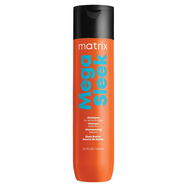 Mega Sleek Shampoo is formulated with Shea Butter to reduce frizz, smooth hair and provide humidity protection for clients with the most rebellious, unruly hair. Smoothing Shampoo. Cleanses hair and controls frizz. Protects hair against humidity.