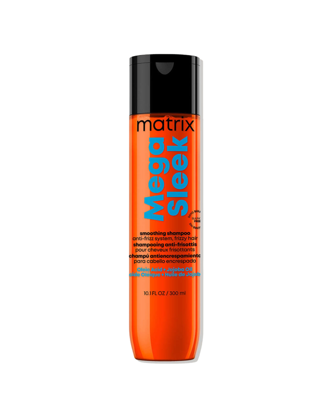 Mega Sleek Shampoo is formulated with Shea Butter to reduce frizz, smooth hair and provide humidity protection for clients with the most rebellious, unruly hair. Smoothing Shampoo. Cleanses hair and controls frizz. Protects hair against humidity.