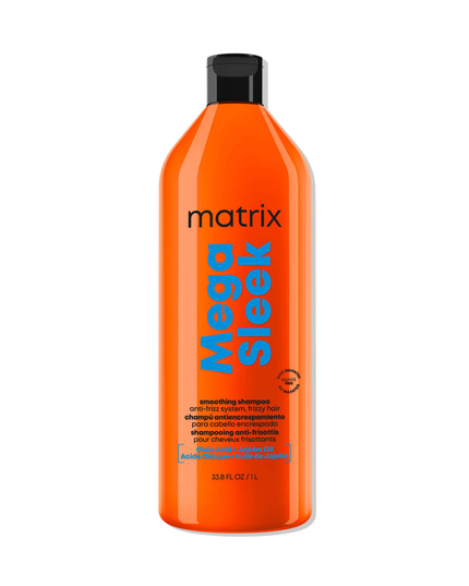 Mega Sleek Shampoo is formulated with Shea Butter to reduce frizz, smooth hair and provide humidity protection for clients with the most rebellious, unruly hair. Smoothing Shampoo. Cleanses hair and controls frizz. Protects hair against humidity.