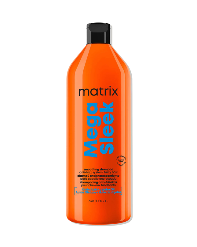 Mega Sleek Shampoo is formulated with Shea Butter to reduce frizz, smooth hair and provide humidity protection for clients with the most rebellious, unruly hair. Smoothing Shampoo. Cleanses hair and controls frizz. Protects hair against humidity.