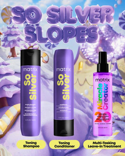 So Silver Kit Includes:
(1) - So Silver Shampoo, 10.1 fl. oz.
(1) - So Silver Purple Conditioner, 10.1 fl. oz.
(1) - Miracle Creator Treatment, 6.8 fl. oz.