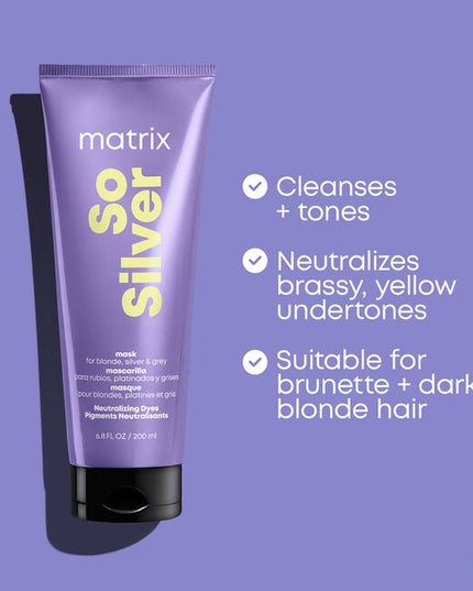 The So Silver Deep Conditioning Toning Hair Mask thinks like a toner and conditions like a deep treatment. It is customizable to enhance all blonde and grey hair colors with a cool finish. 