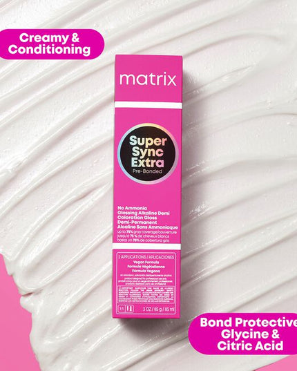 The 1st Pre-Bonded Alkaline Demi-Permanent Hair Color from Matrix that syncs coverage, care and shine. Formulated with no ammonia, instant fiber protection, and covers up to 75% of grays.