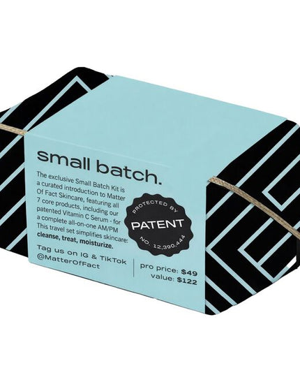 Small Batch Kit Includes:

(1) - Brightening + Firming Serum
(1) - Wrinkle + Texture Concentrate
(1) - Resurfacing + Hydrating Serum
(1) - Barrier + Antioxidant Treatment
(1) - Minimalist Hydrating Moisturizer
(1) - Maximalist Age-Dying Moisturizer
(1) - Remove + Replenish Gel Balm Cleanser