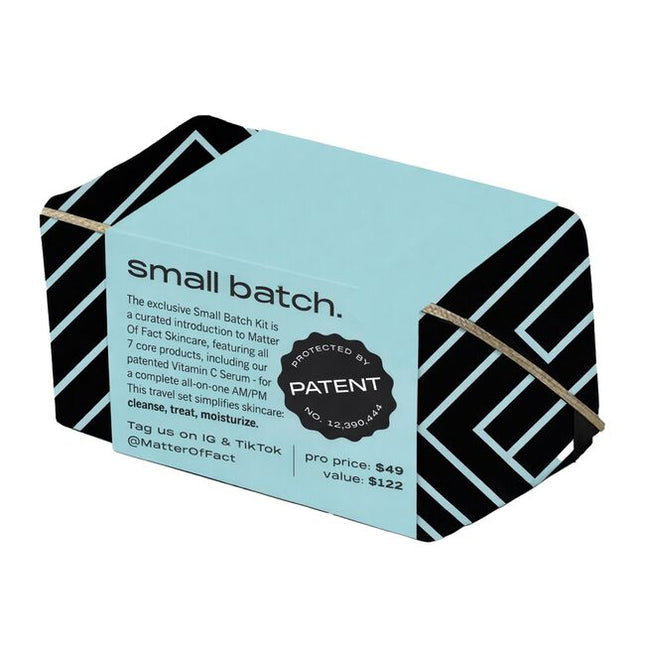 Small Batch Kit Includes:

(1) - Brightening + Firming Serum
(1) - Wrinkle + Texture Concentrate
(1) - Resurfacing + Hydrating Serum
(1) - Barrier + Antioxidant Treatment
(1) - Minimalist Hydrating Moisturizer
(1) - Maximalist Age-Dying Moisturizer
(1) - Remove + Replenish Gel Balm Cleanser