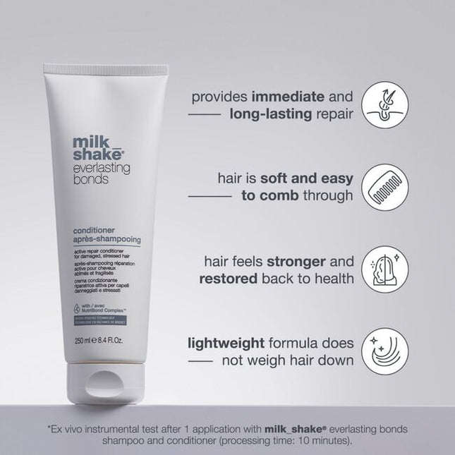 Repairs hair bonds and progressively restores them for long-lasting results, without weighing hair down. Formulated with milk proteins and enhanced with NutriBond Complex™, a naturally derived blend of rice proteins, amino acids and hyaluronic acid. Scientifically proven to instantly repair hair bonds and reconstruct damaged hair for stronger, healthier looking hair you can feel.