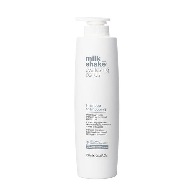 Gently cleanses while repairing and reinforcing damaged hair bonds. Formulated with milk proteins and enhanced with NutriBond Complex™, a naturally derived blend of rice proteins, amino acids and hyaluronic acid. Scientifically proven to instantly repair hair bonds and reconstruct damaged hair for stronger, healthier looking hair you can feel.
