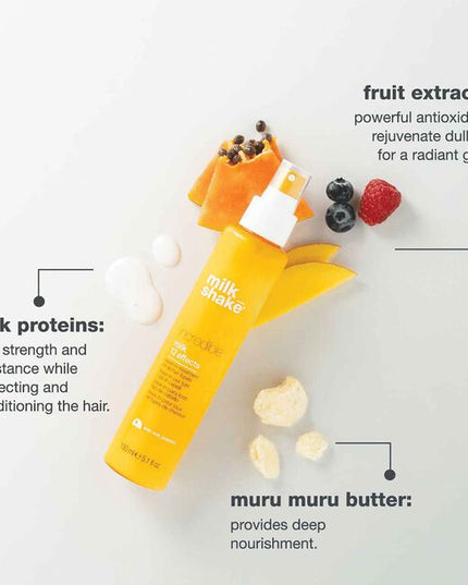A multi-benefit leave-in treatment that nourishes, protects, and strengthens while delivering silky softness, shine, and frizz control. Formulated with milk proteins and fruit extracts, it deeply conditions while shielding hair from heat and environmental damage.