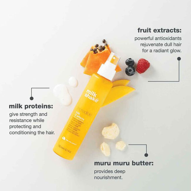 A multi-benefit leave-in treatment that nourishes, protects, and strengthens while delivering silky softness, shine, and frizz control. Formulated with milk proteins and fruit extracts, it deeply conditions while shielding hair from heat and environmental damage.