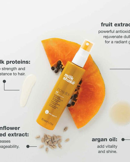 A lightweight yet powerful oil that repairs, protects, and smooths damaged hair, reducing split ends while enhancing shine and manageability. Perfect for use before styling to detangle, boost shine and control frizz or post-styling for enhanced shine and softness.