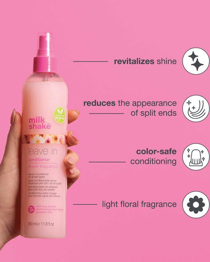 Refresh, detangle, & rehydrate colored hair with milk_shake leave-in conditioner flower. To revive dull or dry strands between washes, spray this vegan leave-in conditioner on hair.