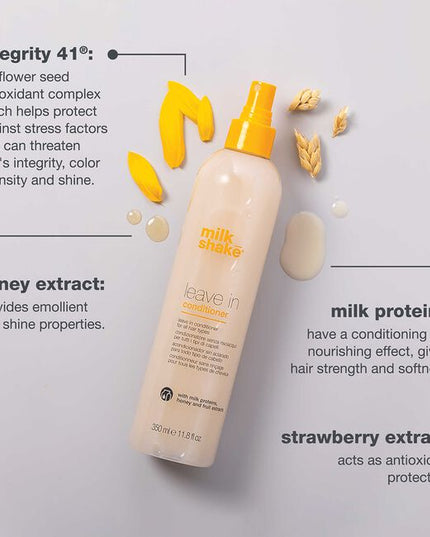 Detangle & rehydrate with milk_shake leave in conditioner. Formulated with milk proteins fruit extracts, this leave-in conditioner spray strengthens hair structure while adding a natural shine.