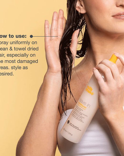 Detangle & rehydrate with milk_shake leave in conditioner. Formulated with milk proteins fruit extracts, this leave-in conditioner spray strengthens hair structure while adding a natural shine.