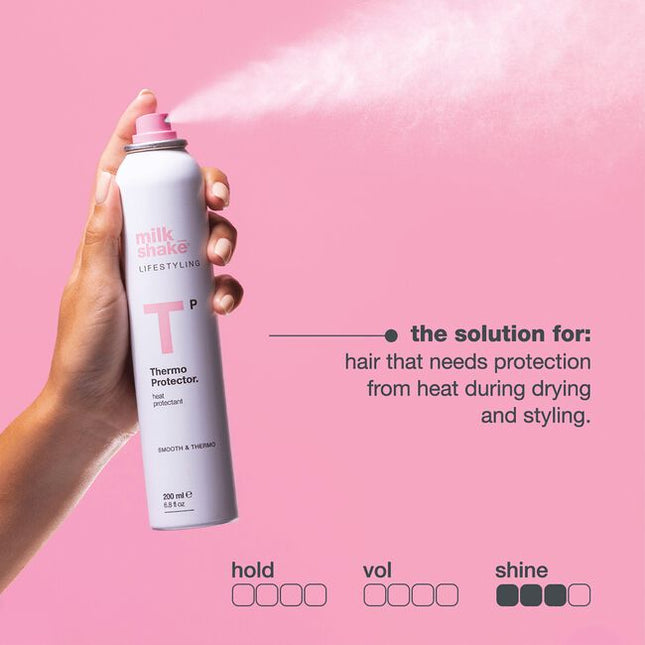 A lightweight spray that shields hair from the damaging heat of blow-dryers, straighteners, and curling irons by creating an invisible protective barrier. Infused with hydrolyzed silk, milk protein, and quinoa, it helps prevent breakage and split ends while delivering radiant shine.