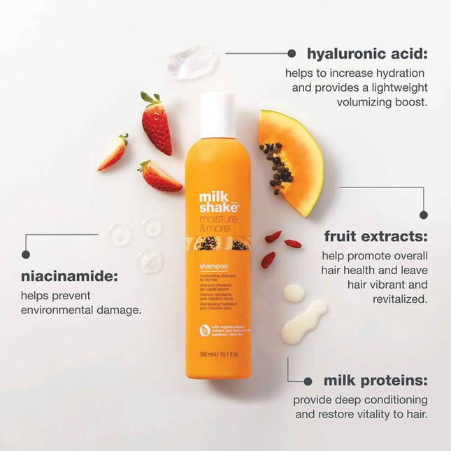 Great dry hair to the moisture it craves with this hydrating shampoo that’s been specially formulated to restore dull strands to their full potential. packed with nourishing ingredients including hyaluronic acid and milk_shake’s proprietary integrity 41 blend this shampoo for dry hair works to replenish and seal in moisture. hair will become softer, shinier, and more manageable with regular use.
