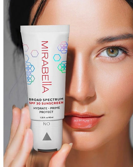 Mirabella Beauty's Hydrate, Prime, Protect SPF 30 Makeup Primer is the ultimate 3-in-1 skincare essential, designed to hydrate, prime, and protect your skin while offering broad-spectrum SPF 30 protection. 
