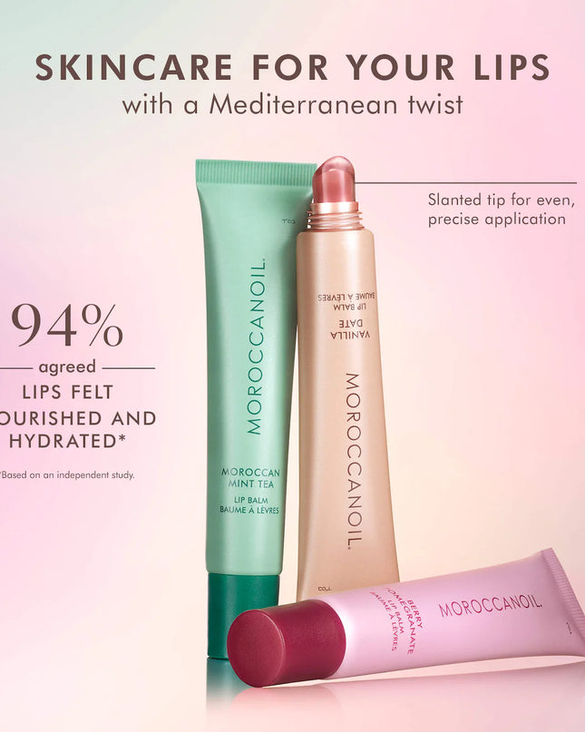A limited-edition bundle featuring all three flavors of Moroccanoil’s hydrating Argan Butter Lip Balm.