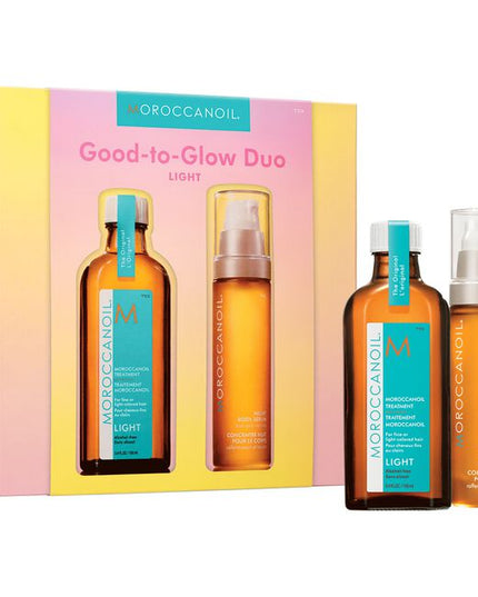 Good-to-Glow Light Duo Includes:

(1) - Moroccanoil Treatment - Light, 3.4 fl. oz.
(1) - Night Body Serum, 1.7 fl. oz.