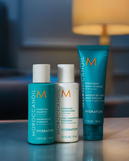 Hydration Discovery Set Includes:

(1) - Hydrating Shampoo, 2.4 fl. oz.
(1) - Hydrating Conditioner, 2.4 fl. oz.
(1) - Overnight Leave-In Mask, 1.7 fl. oz.