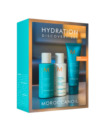 Hydration Discovery Set Includes:

(1) - Hydrating Shampoo, 2.4 fl. oz.
(1) - Hydrating Conditioner, 2.4 fl. oz.
(1) - Overnight Leave-In Mask, 1.7 fl. oz.