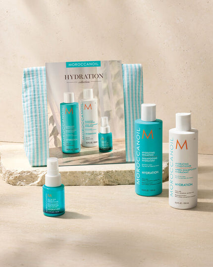Hydrating Shampoo and Hydrating Conditioner deliver optimal hydration with argan oil, vitamins A and E, and moisturizing red algae. The All in One Leave-in Conditioner hydrates, detangles, and provides up to 72 hours of softness