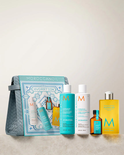 Hydration Kit Includes:

(1) - Hydrating Shampoo, 8.5 fl. oz.
(1) - Hydrating Conditioner, 8.5 fl. oz.
(1) - Original Treatment, 25 mL.
(1) - Shower Gel Fragrance Originale, 8.4 fl. oz.