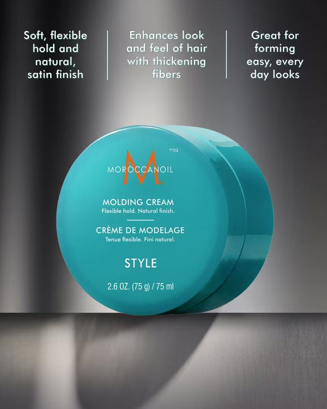 Moroccanoil Molding Cream is a fiber-rich, emollient cream that can be used as a leave-in shaper for creating styles with flexible structure and effortless definition—from backstage looks to street-inspired styles. This versatile formula is infused with thickening fibers that help the hair appear thicker and fuller, with natural-looking texture and enhanced definition, while argan and olive oils work to moisturize, condition, and tame frizz and flyaways.