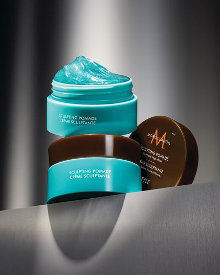 Moroccanoil Sculpting Pomade is a classic pomade that helps create timeless styles with a strong hold. Ideal for pompadours or smooth side parts and perfect for creating trending slicked-back styles on long or short hair. It provides a sleek, highshine finish that adds polish to any hairstyle. Offering an optimal balance of control and flexibility, this hydrating styler keeps your hair in place all day without feeling stiff or greasy.