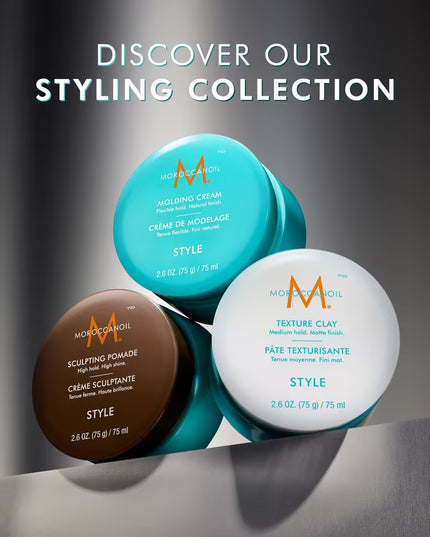 A workable clay that defines and sculpts to create natural looks with a matte finish and medium hold. Featuring a blend of argan oil, shea butter, and bentonite clay for piecey, roughed-up styles. Achieve customizable versatility—this styler allows you to build up the desired level of texture with application and the freedom to re-shape throughout the day. Moroccanoil Texture Clay controls frizz all day and leaves hair with a non-sticky, non-greasy finish.