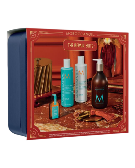 The Repair Suite Kit Includes:

(1) - Body Lotion Fragrance Originale, 12.2 fl. oz.
(1) - Treatment Mist, 0.85 fl. oz.
(1) - Moisture Repair Shampoo, 8.5 fl. oz.
(1) - Moisture Repair Conditioner, 8.5 fl. oz.