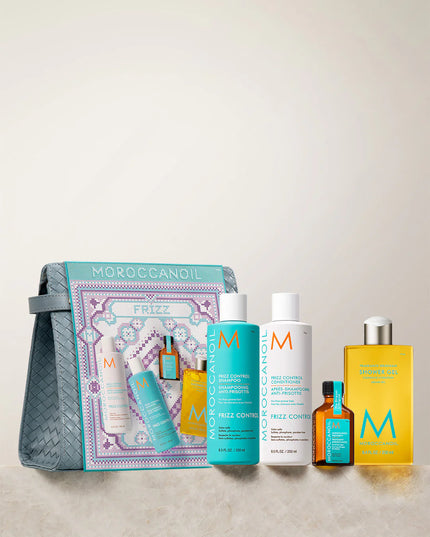 Frizz Kit Includes:

(1) - Frizz Control Shampoo, 8.5 fl. oz.
(1) - Frizz Control Conditioner, 8.5 fl. oz.
(1) - Original Treatment, 25 mL.
(1) - Shower Gel Fragrance Originale, 8.4 fl. oz.