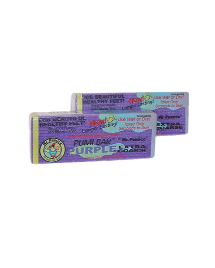 Mr. Pumice Purple Pumi Bars are extra-coarse. They can be used wet or dry and takes only seconds to use. Great for pedicure and callus removal. Because they are extra coarse, Mr. Pumice Purple Pumi Bars provide even better results on dead skin. This one lasts longer than competing products and are anti-bacterial solution safe. It also works wonders on hands and elbows too!