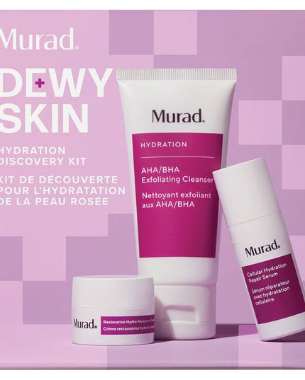 Includes bestselling AHA/BHA Exfoliating Cleanser in a travel try-me size. Clinically proven, 4-piece discovery kit powered by hydration for dewy skin stronger barrier.